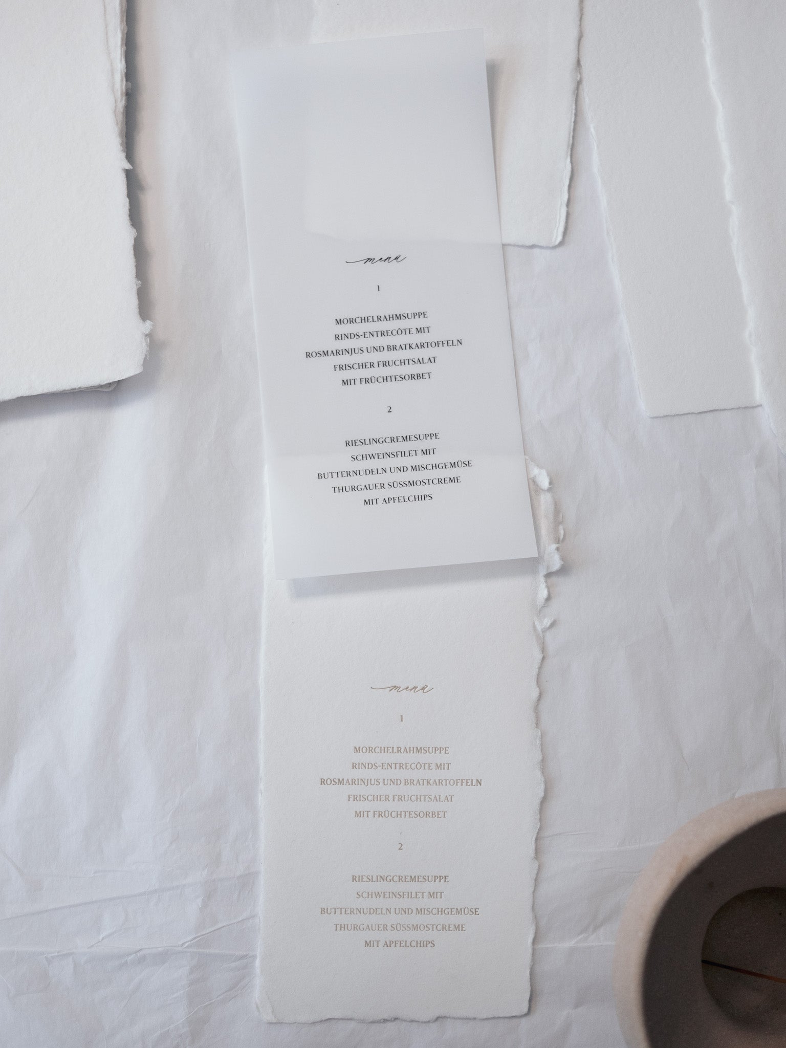 Menükarte No.01 Elite, Farbe White mit Letterpress und Farbe Transparent Chalk
